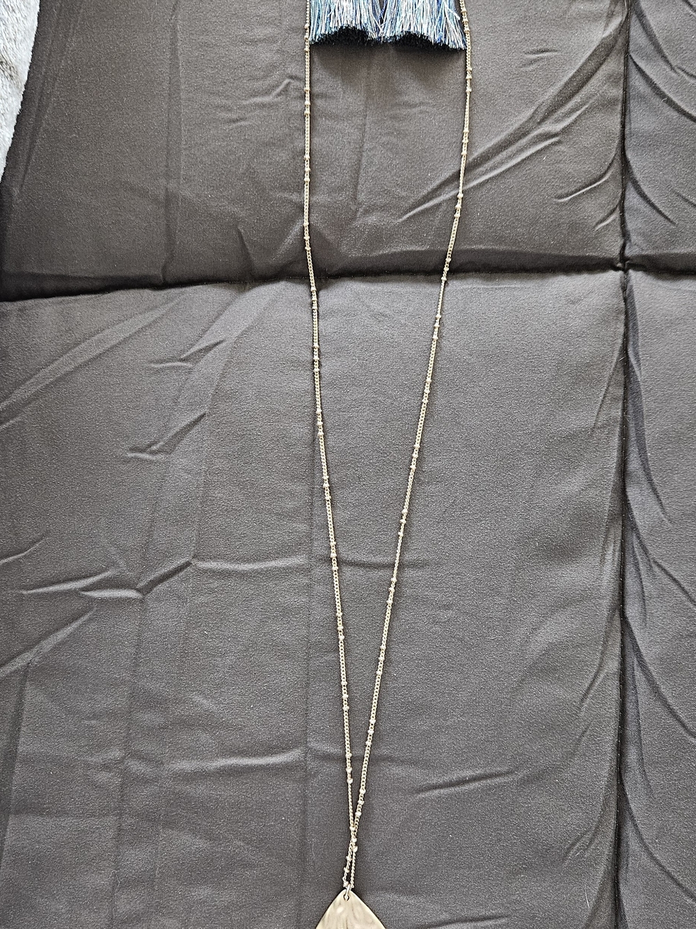 Delicate Gold-Tone Long Pendant Necklace with Blue Tassel